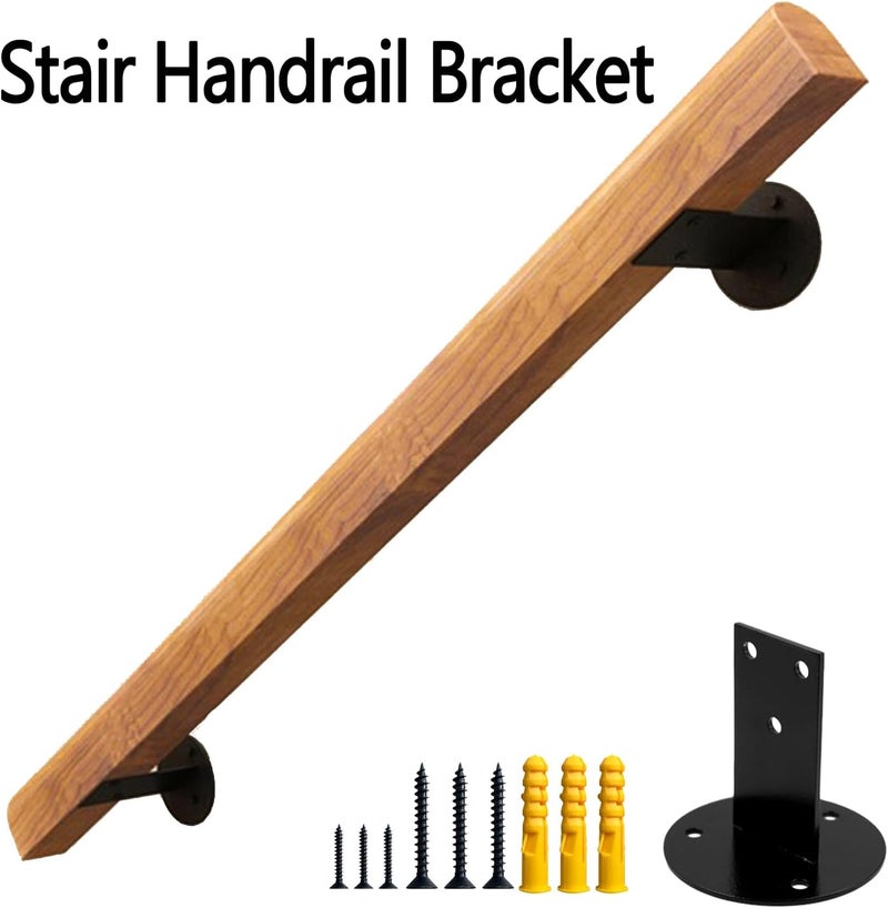 JuneFanwei 2pcs Black Handrail Bracket, Heavy Duty Stainless Steel Handrail Brackets for Staircase Stair Railing with Screws - Image 3